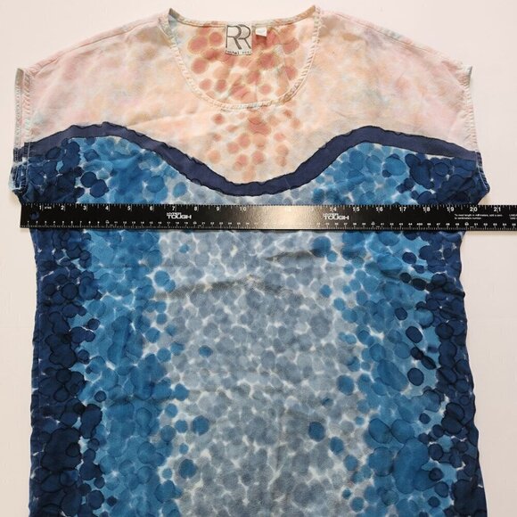 Rachel Rose Silk Blouse Womens S Hand Painted Watercolor Pink Blue Cap Sleeve - Picture 4 of 10